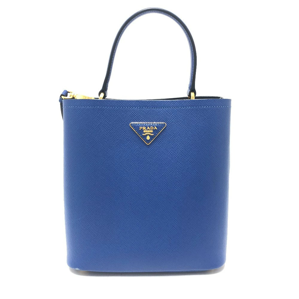 PRADA Panier Shoulder Bag Handbag Tote Saffiano Leather Blue